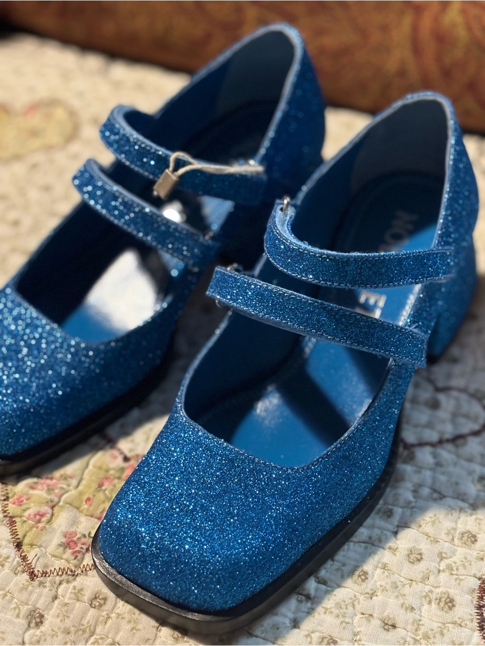 Girls Glitter Strap Dress Shoes in Blue